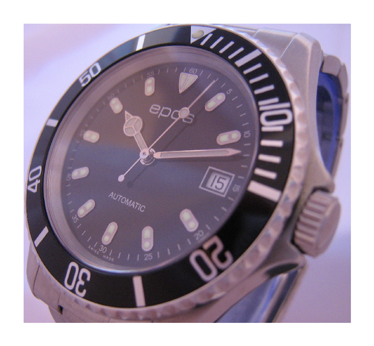 Epos Sportive Divers Watch, Black Dial With Stainless Steel Bracelet